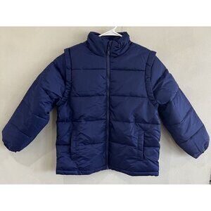 $158 We Wore What Size XS Puffer Jacket Zip Off Sleeves Vest Coat Blue Classic